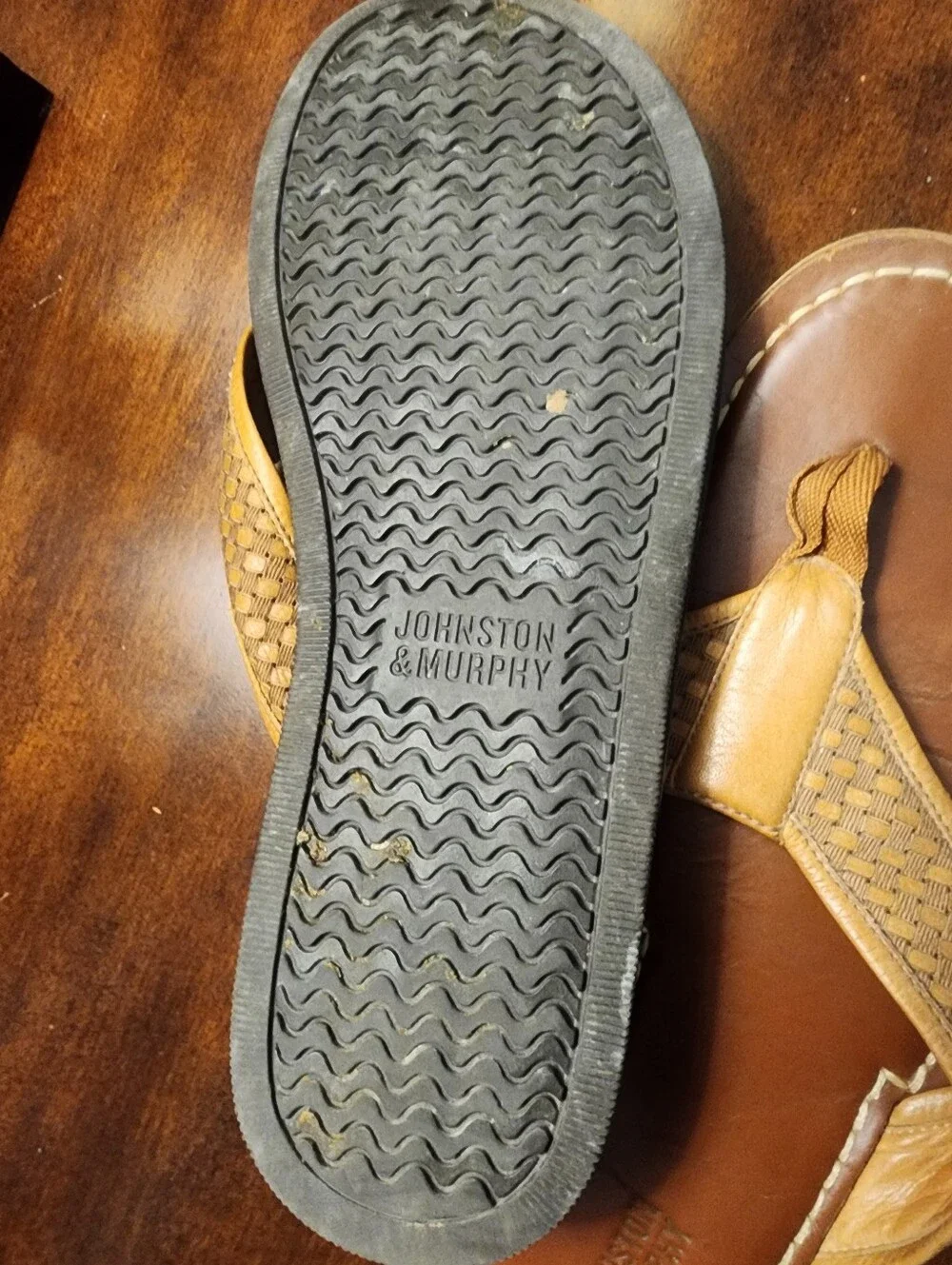 Men's Brown Leather Johnston&Murphy Woven Strap Flip Flop Sandals Sz.10M